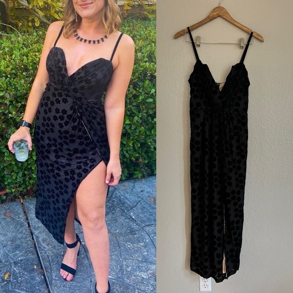 Limousine Lifestyle Black Burnout Velvet Floral Midi Dress - Picture 3 of 11